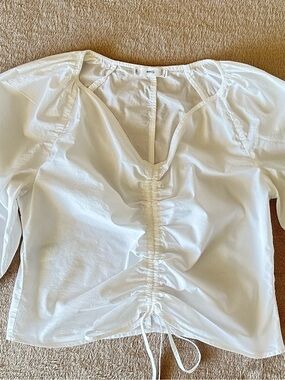 Mango white poplin top with ruffle sleeves size M